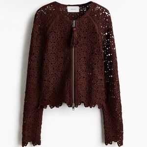 H&M CROCHET-LOOK CHOCOLATE BROWN CARDIGAN